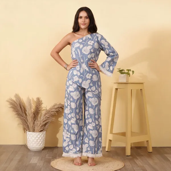 Blue_Cotton_One_Shoulder_Co-Ord_Set_For_Women