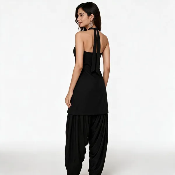 Black_Cotton_Sleeveless_Halter_Neck_Co-Ord_Set_For_Women