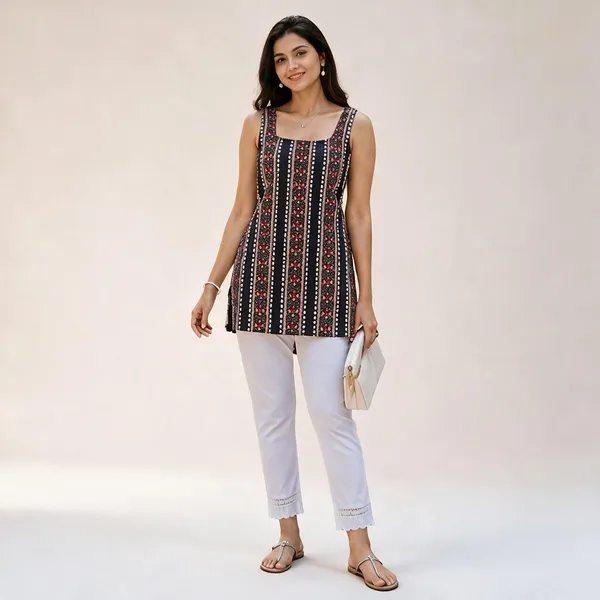 Multicolor_Cotton_Tunic_And_Pants_Set_For_Women