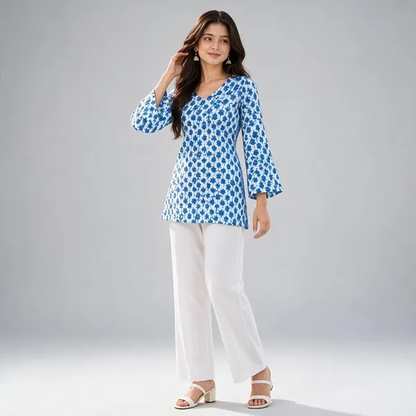 Blue_Cotton_Floral_Print_Straight_Kurta_For_Women