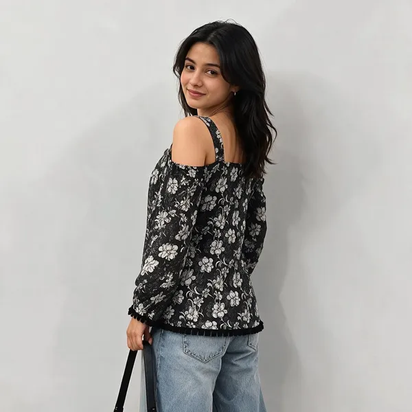 Black_Cotton_Cold_Shoulder_Short_Kurti_For_Women