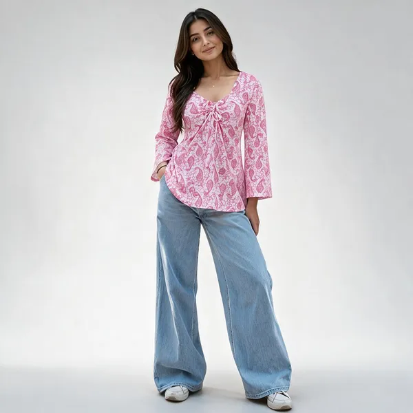 Pink_Cotton_Tie_Front_Peplum_Top_For_Women