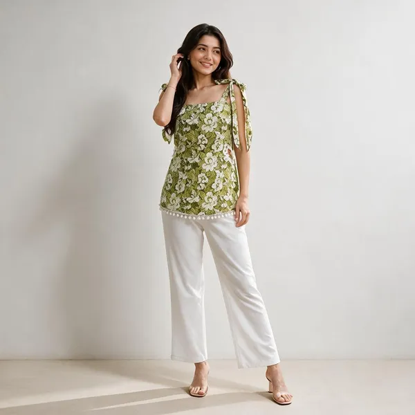 Green_Cotton_Tie_Shoulder_Short_Kurti_For_Women