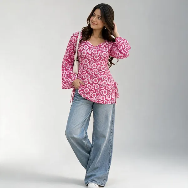 Pink_Cotton_Floral_Print_Straight_Kurta_For_Women