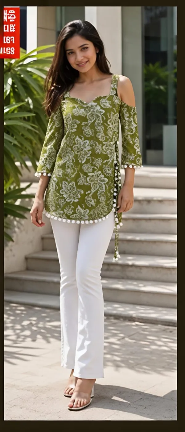Green_Cotton_Cold_Shoulder_Kurti_For_Women