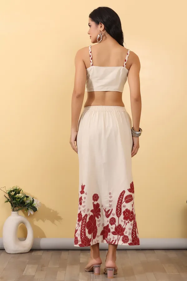 White_Cotton_Floral_Print_Crop_Top_Skirt_Co-Ord_Set_For_Women