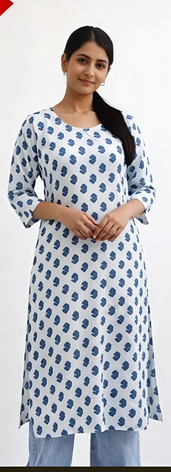 White_Cotton_Printed_Straight_Kurta_For_Women