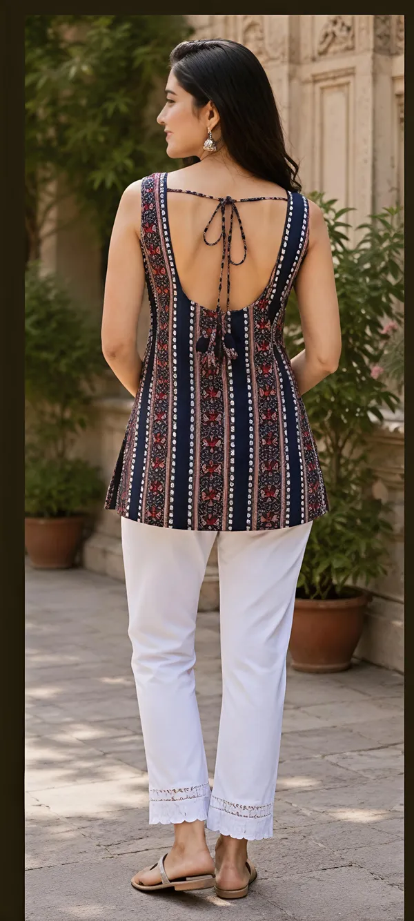 Multicolor_Cotton_Tunic_And_Pants_Set_For_Women