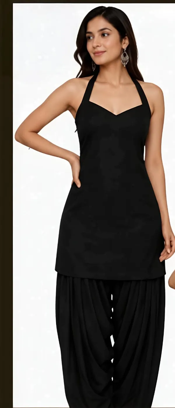 Black_Cotton_Sleeveless_Halter_Neck_Co-Ord_Set_For_Women