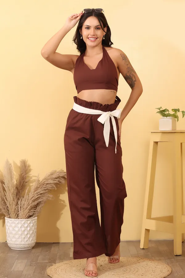 Brown_Cotton_Halter_Neck_Wide_Leg_Co-Ord_Set_For_Women