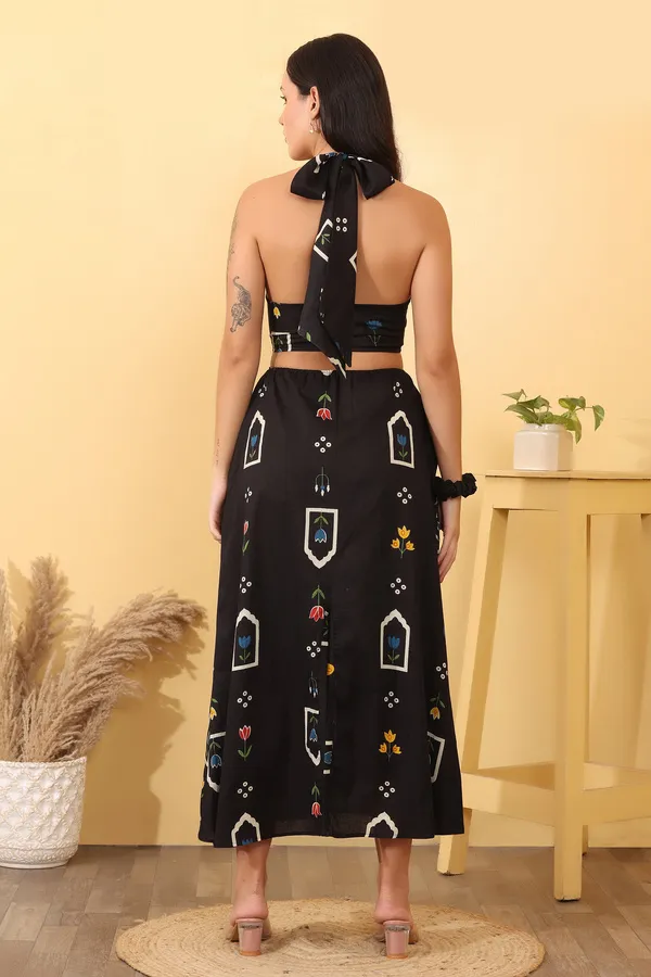 Black_Cotton_Crop_Top_And_Skirt_Set_For_Women