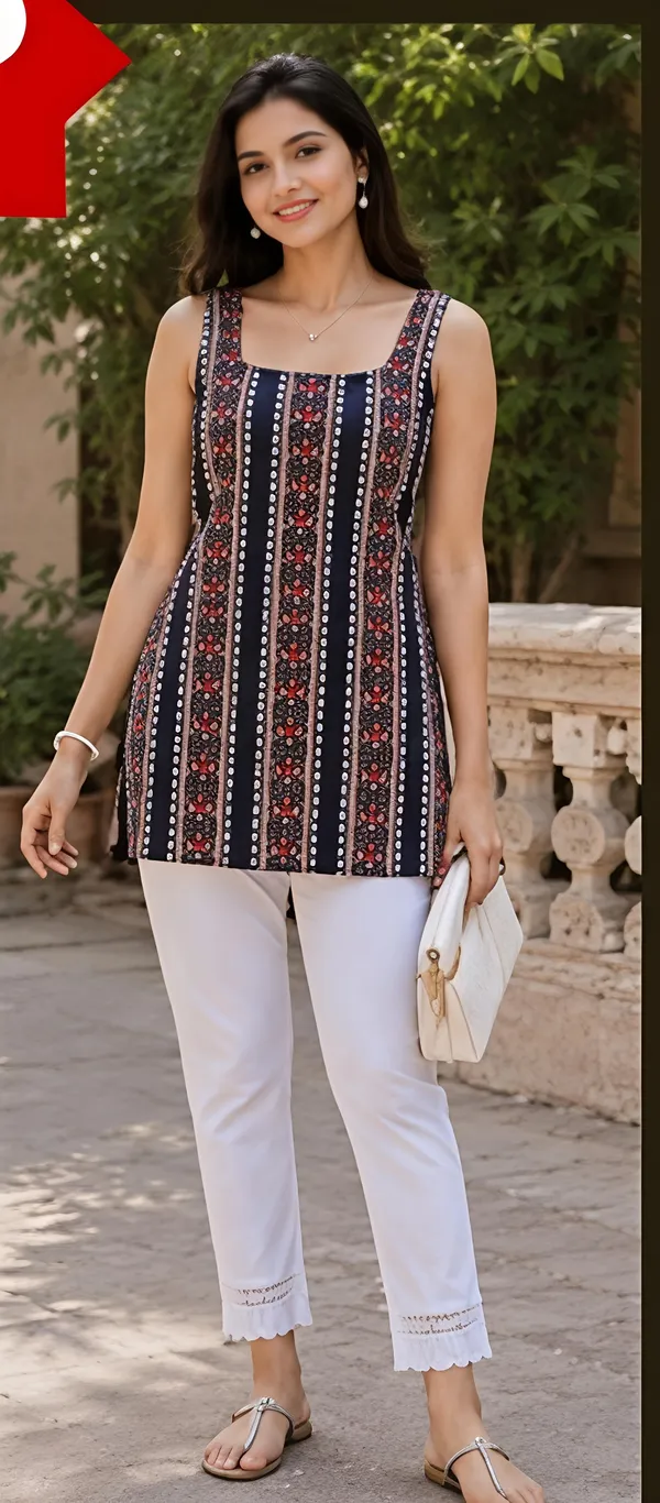 Multicolor_Cotton_Tunic_And_Pants_Set_For_Women