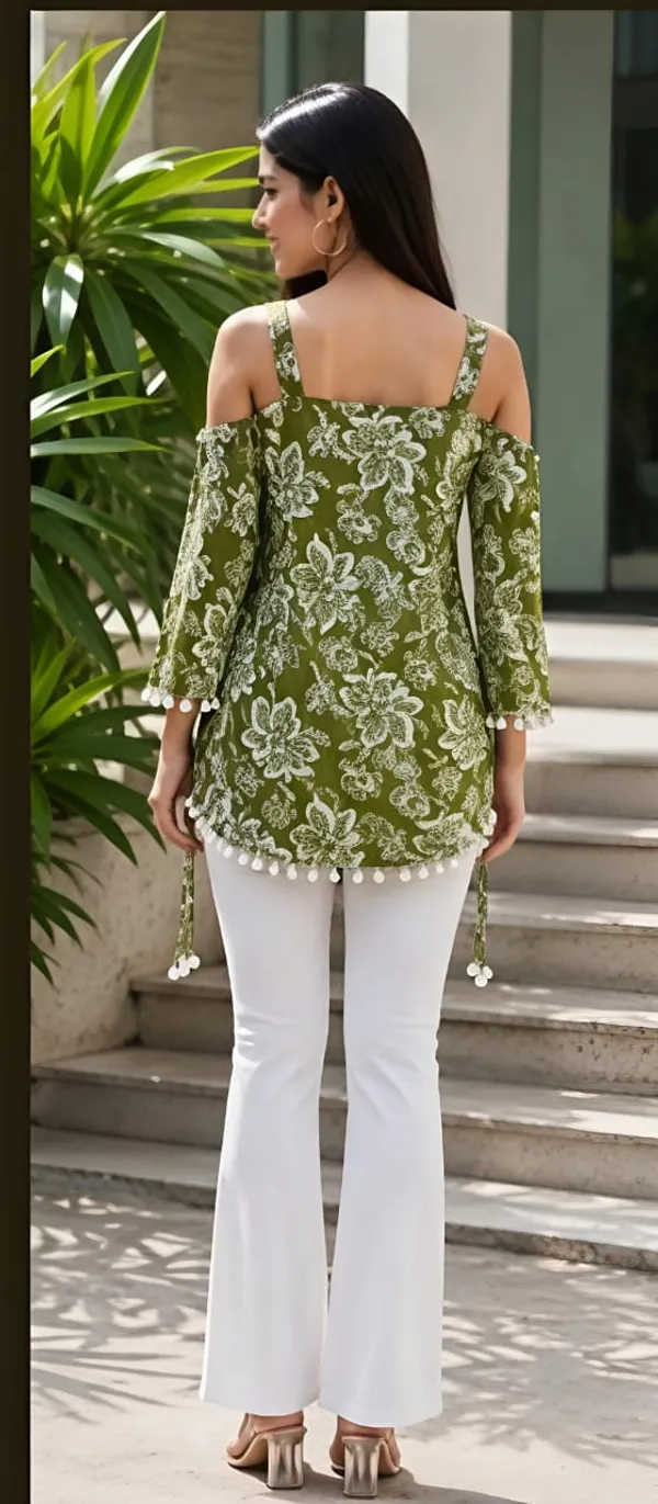 Green_Cotton_Cold_Shoulder_Kurti_For_Women