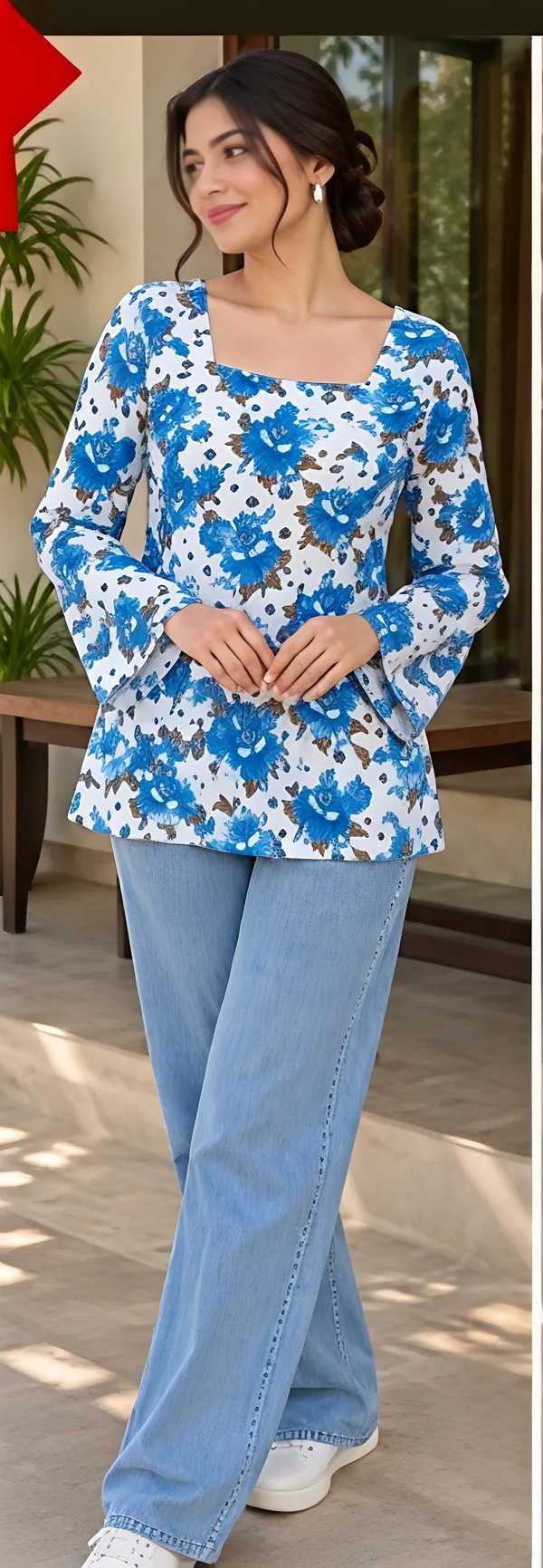 White_Cotton_Bell_Sleeve_Short_Kurti_For_Women