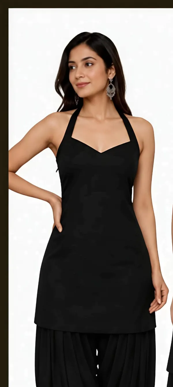 Black_Cotton_Sleeveless_Halter_Neck_Co-Ord_Set_For_Women
