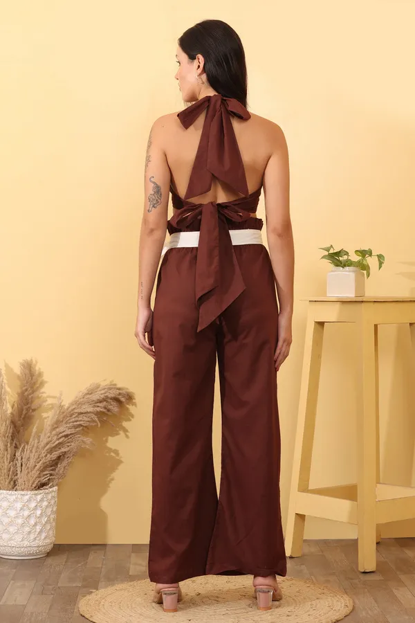 Brown_Cotton_Halter_Neck_Wide_Leg_Co-Ord_Set_For_Women