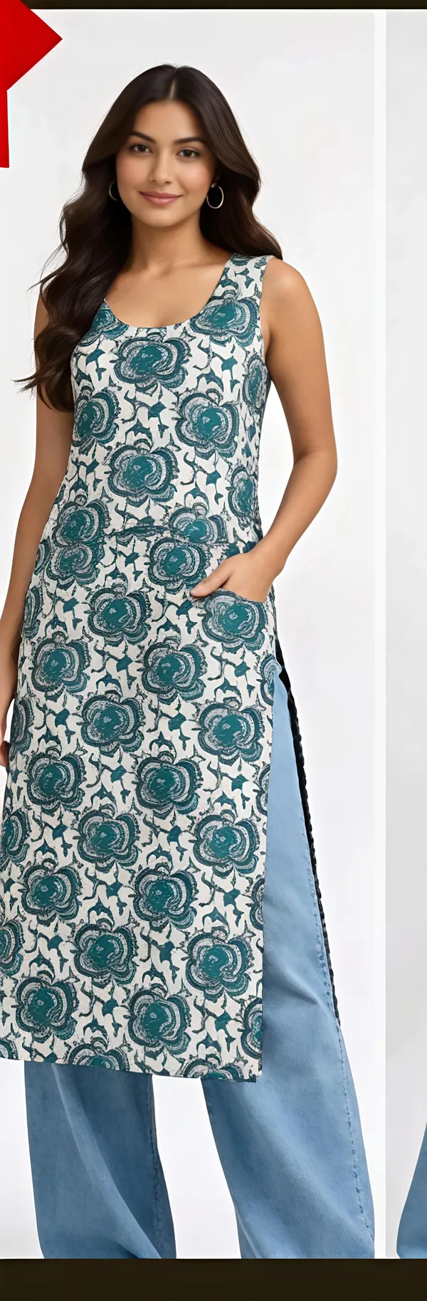 Teal_Cotton_Sleeveless_Straight_Kurta_Set_For_Women