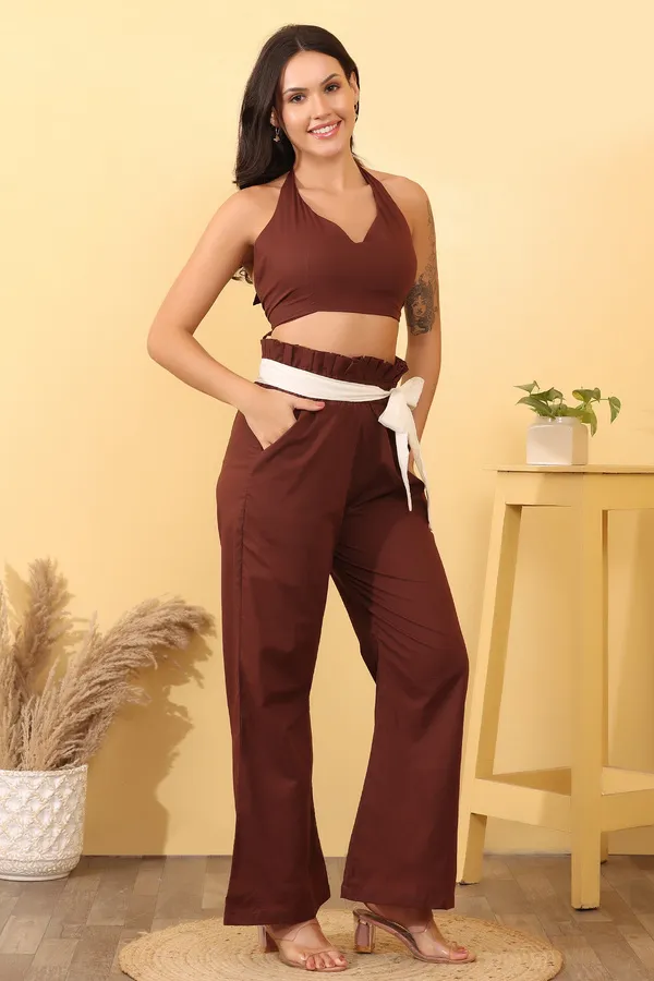 Brown_Cotton_Halter_Neck_Wide_Leg_Co-Ord_Set_For_Women