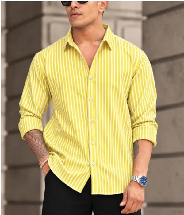 Yellow_Cotton_Regular_Fit_Striped_Shirt_For_Men