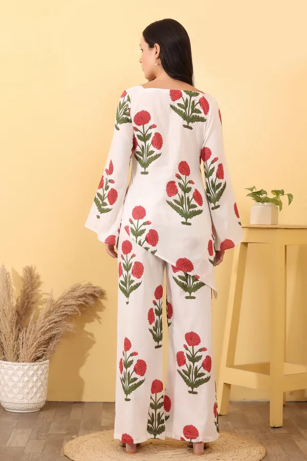 White_Cotton_Floral_Print_Kurta_Palazzo_Set_For_Women