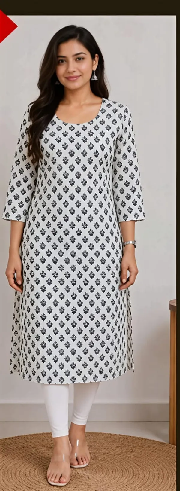 White_Cotton_Printed_Straight_Kurta_For_Women