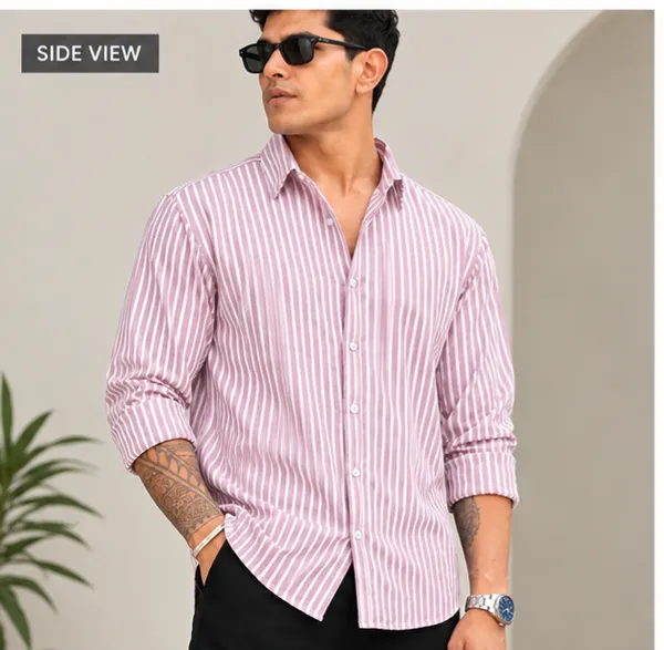 Pink_Cotton_Striped_Long_Sleeve_Shirt_For_Men