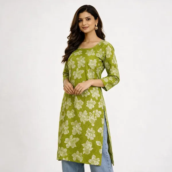 Green_Cotton_Straight_Kurta_For_Women