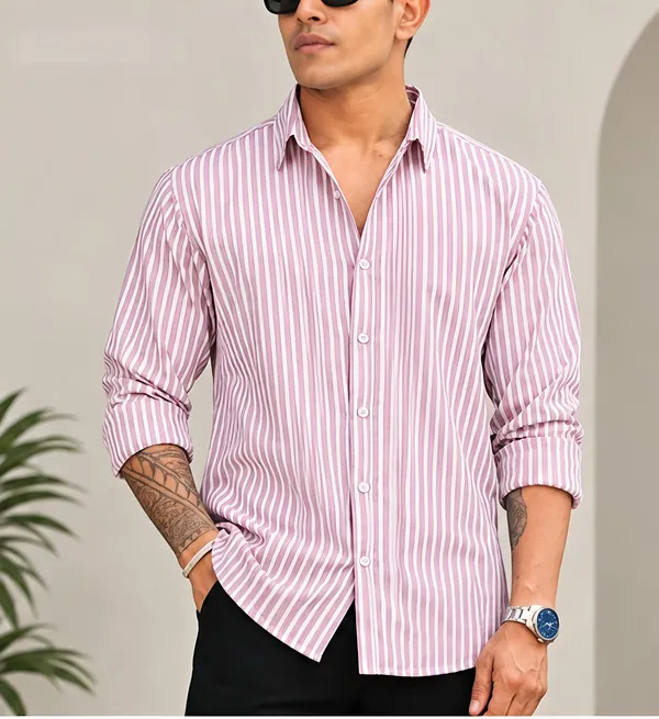 Pink_Cotton_Striped_Long_Sleeve_Shirt_For_Men