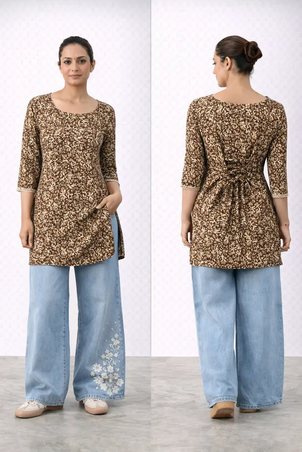 Brown_Cotton_Floral_Print_Straight_Kurta_For_Women