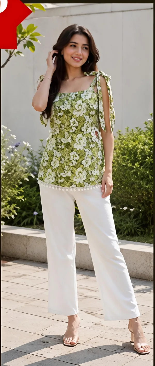 Green_Cotton_Tie_Shoulder_Short_Kurti_For_Women