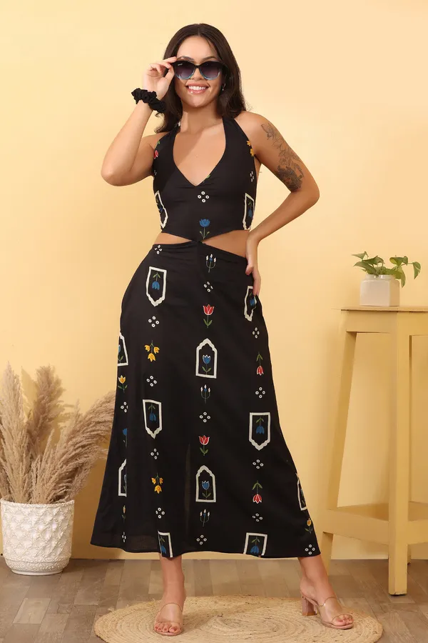 Black_Cotton_Crop_Top_And_Skirt_Set_For_Women