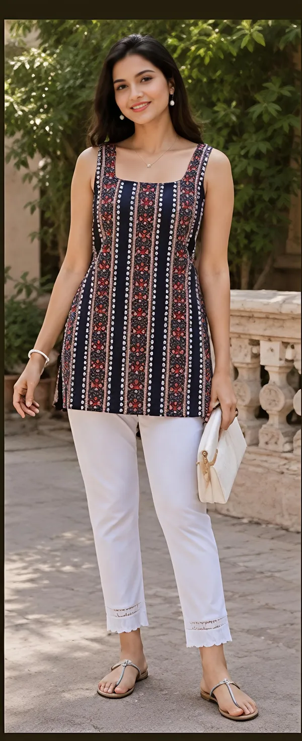 Multicolor_Cotton_Tunic_And_Pants_Set_For_Women