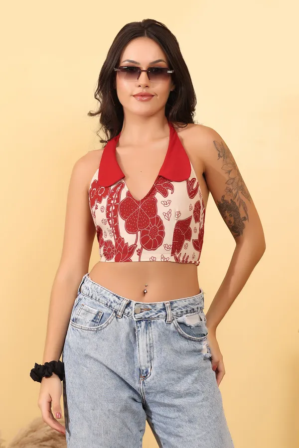 Red_Cotton_Halter_Neck_Crop_Top_For_Women