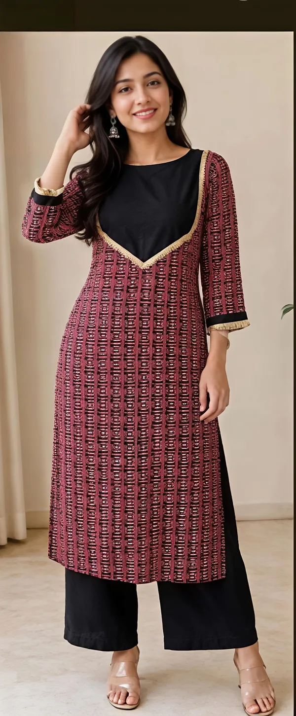 Maroon_Cotton_Printed_Kurta_Palazzo_Set_For_Women