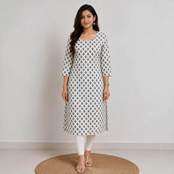 White_Cotton_Printed_Straight_Kurta_For_Women