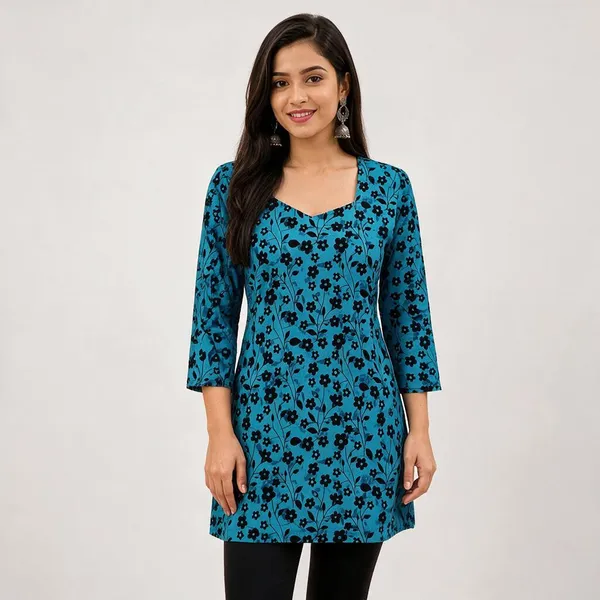 Blue_Cotton_Straight_Kurti_For_Women