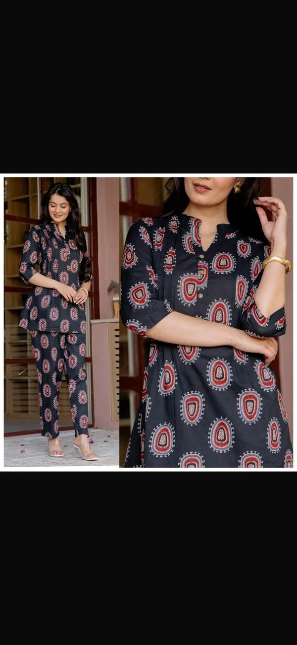 Navy_Printed_Straight_Kurta_Pant_Set_For_Women