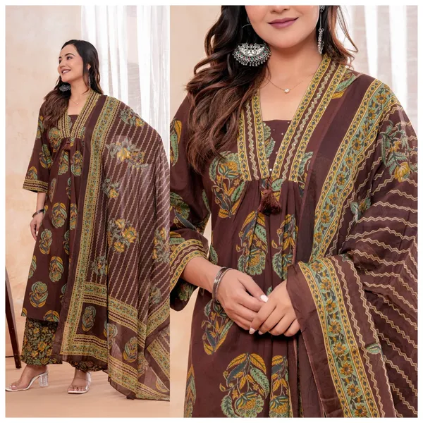 Brown_Printed_Ethnic_Kurta_Set_For_Women