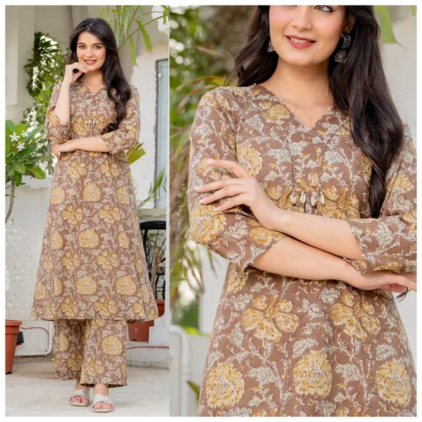 Brown_Floral_Print_Straight_Kurta_Palazzo_Set_for_Women