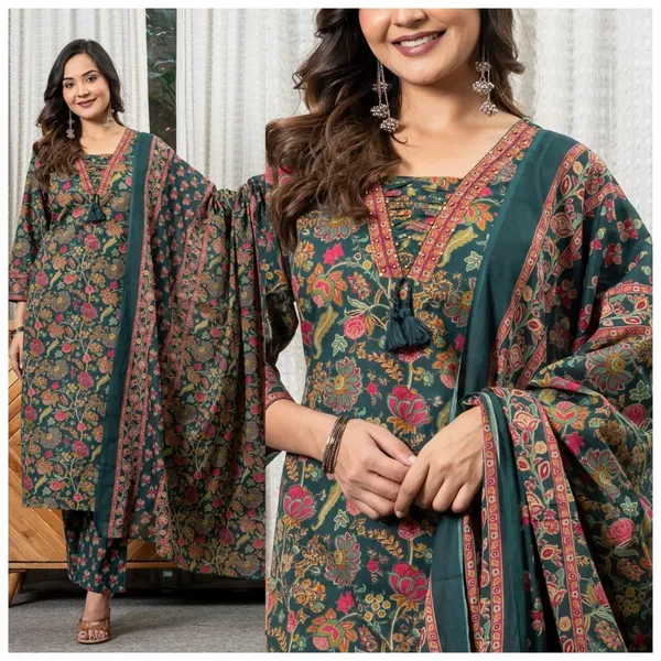Green_Floral_Print_Kurta_Set_For_Women