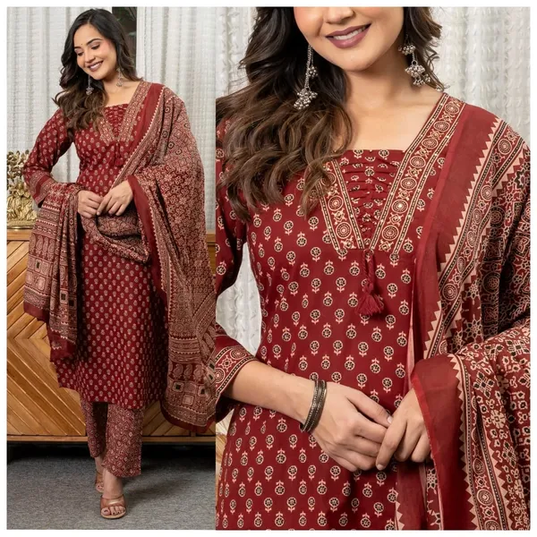 Maroon_Printed_Kurta_Set_for_Women