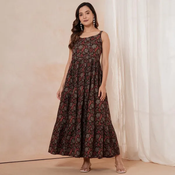 Black_Floral_Print_Sleeveless_Maxi_Dress_For_Women