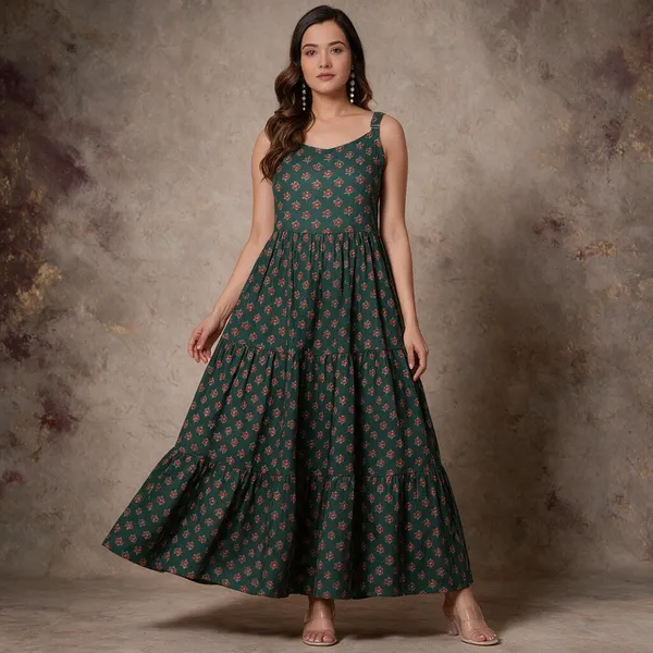 Green_Floral_Tiered_Maxi_Dress_For_Women