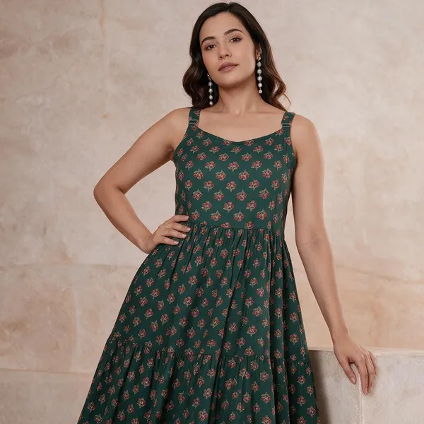 Green_Floral_Tiered_Maxi_Dress_For_Women