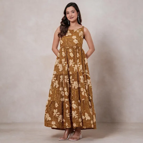 Mustard_Floral_Print_Sleeveless_Maxi_Dress_For_Women