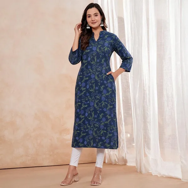 Blue_Floral_Print_Straight_Kurta_For_Women