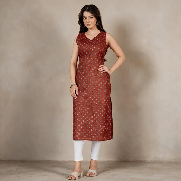 Maroon_Printed_Sleeveless_Kurti_For_Women