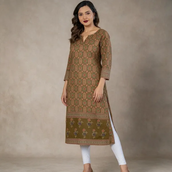 Olive_Printed_Straight_Kurta_For_Women