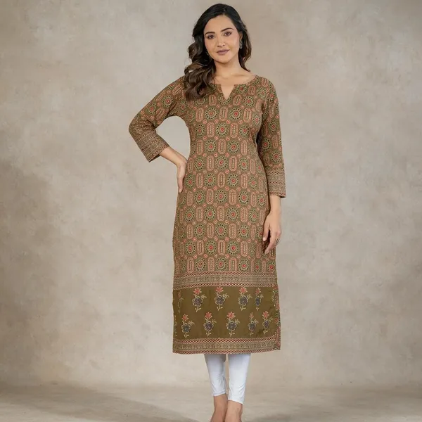 Olive_Printed_Straight_Kurta_For_Women