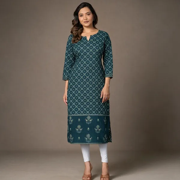 Teal_Printed_Straight_Kurta_For_Women
